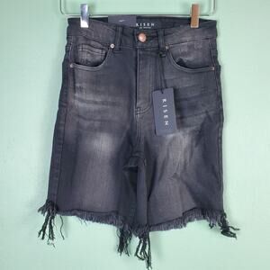 Risen High Rise Raw Hem Distressed Bermuda Shorts Size Small